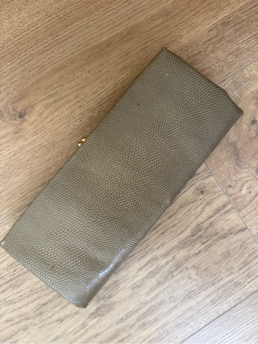 Vintage Taupe Lizard Embossed Evening Clutch Gold Frame